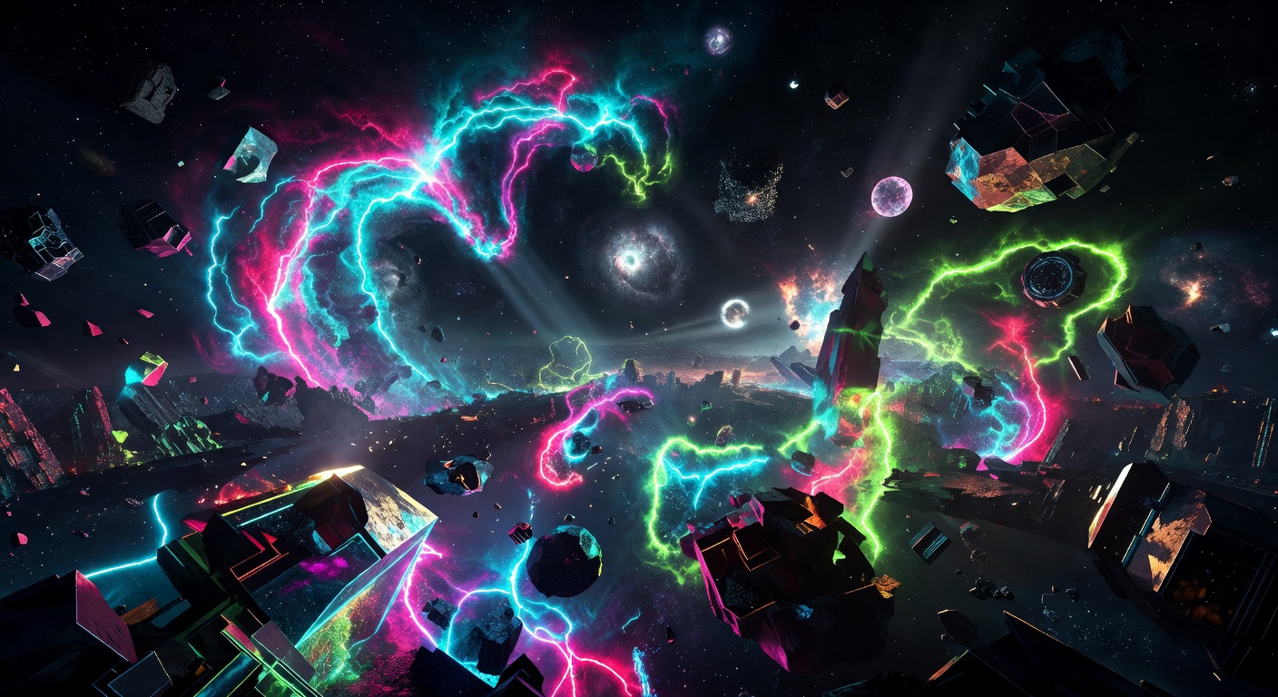 Futuristische Sci-Fi-Arena mit dynamischer Bewegung und abstrakten Energieeffekten