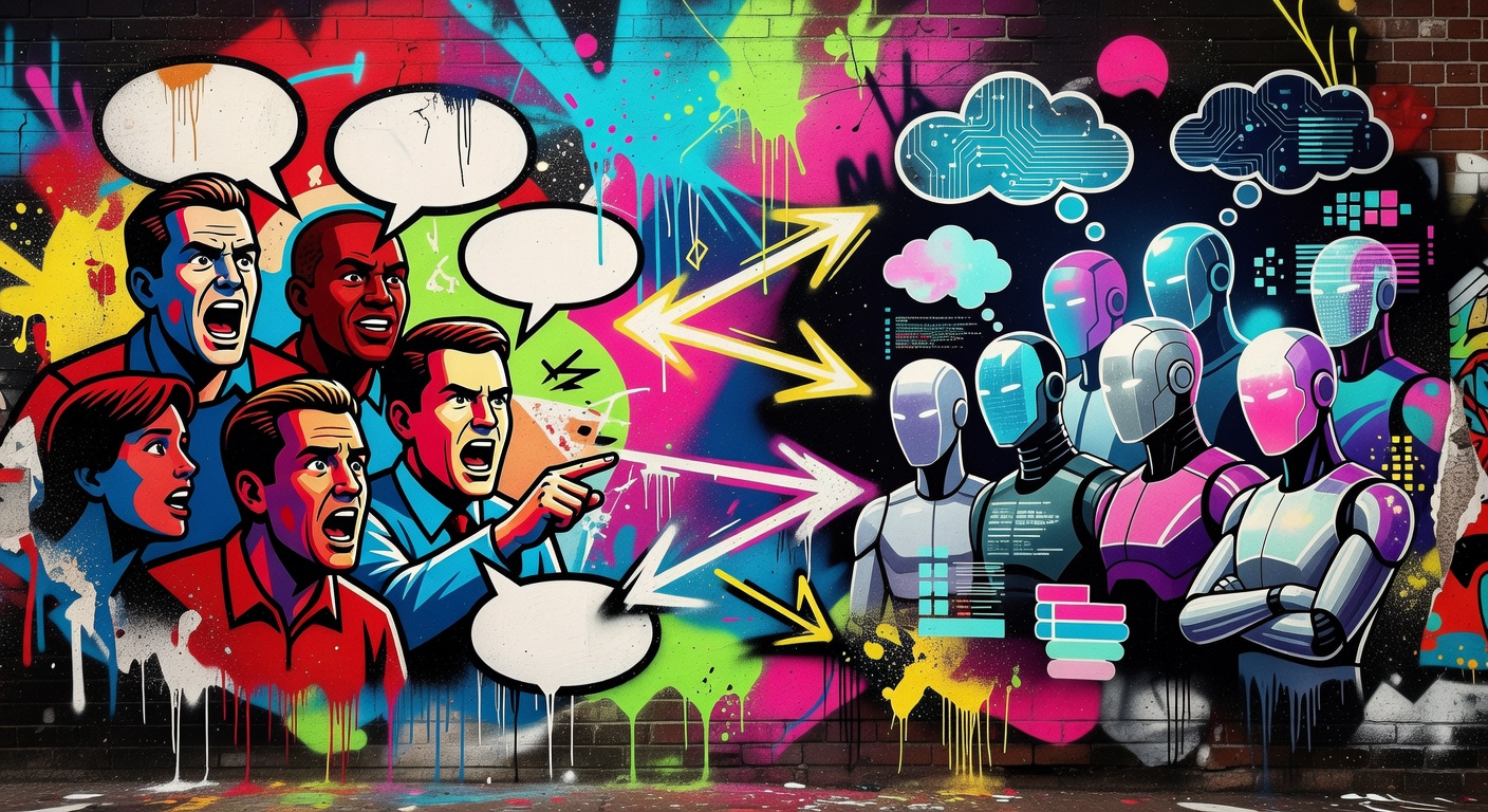 Futuristische Shooter-Szene mit Funkverkehr und Audio-Wellen