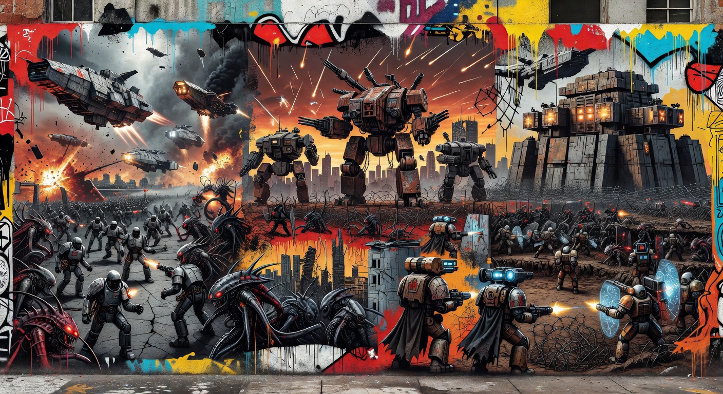 Generische Sci-Fi-Strategie-Schlacht als Street-Art-Collage