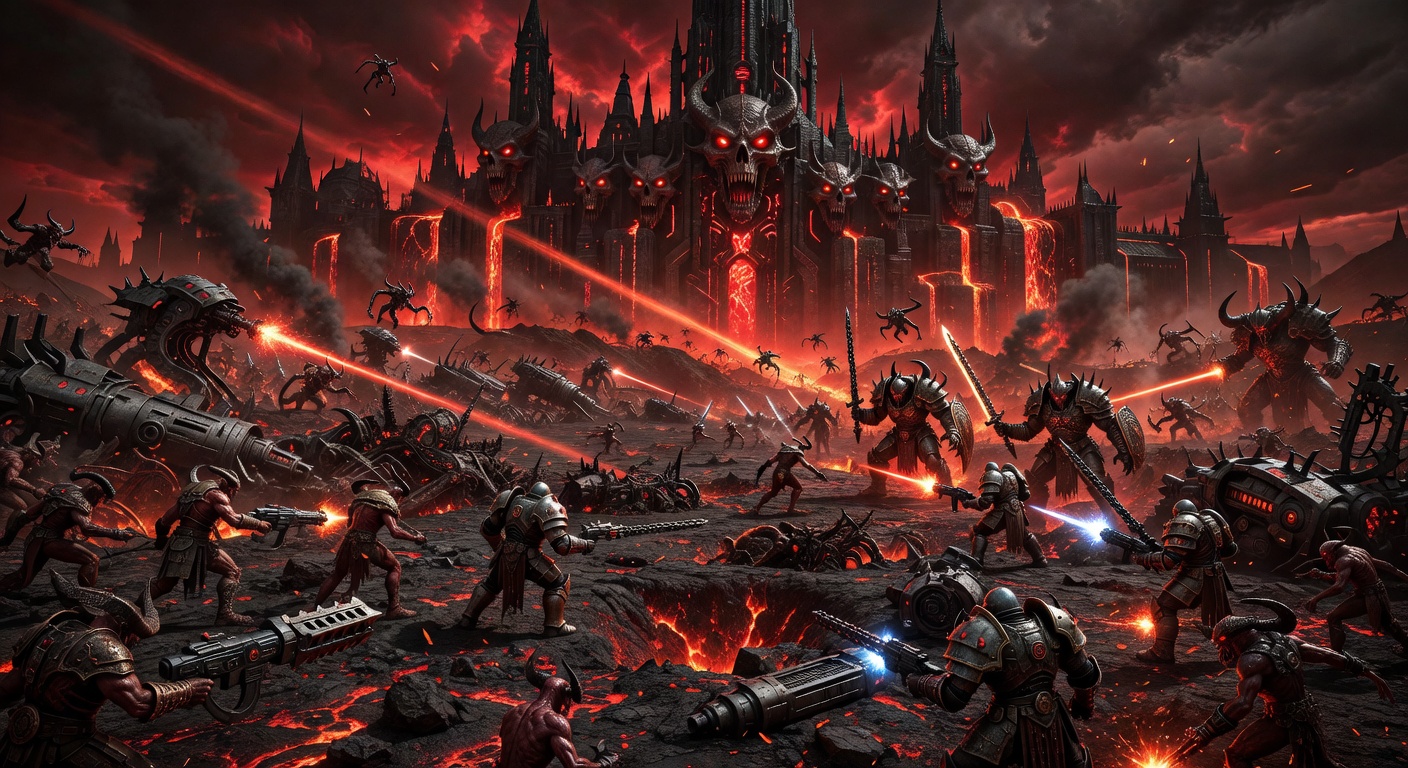 Düstere Sci-Fi-Höllenlandschaft im Stil von Doom