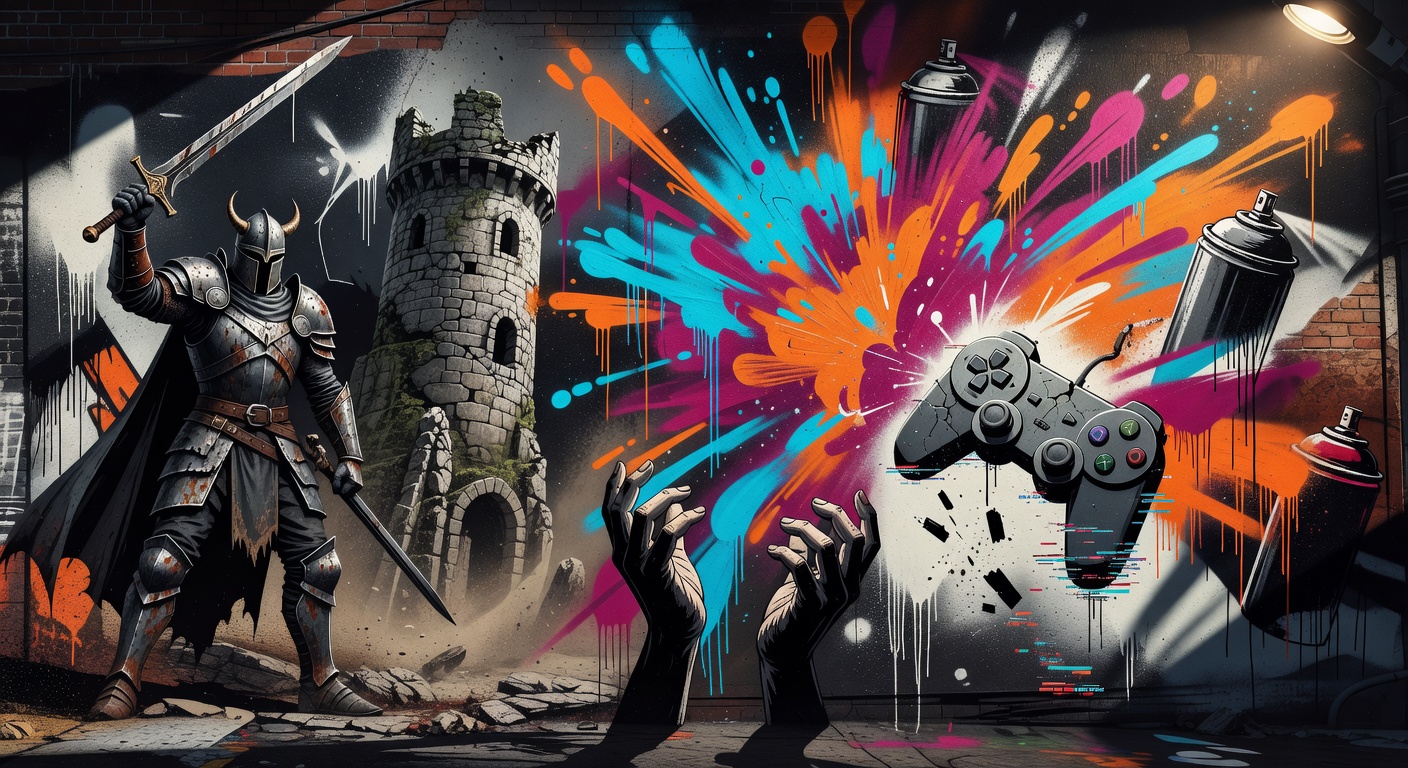 Abstrakte Illustration eines verlassenen Dungeons im Street-Art-Stil
