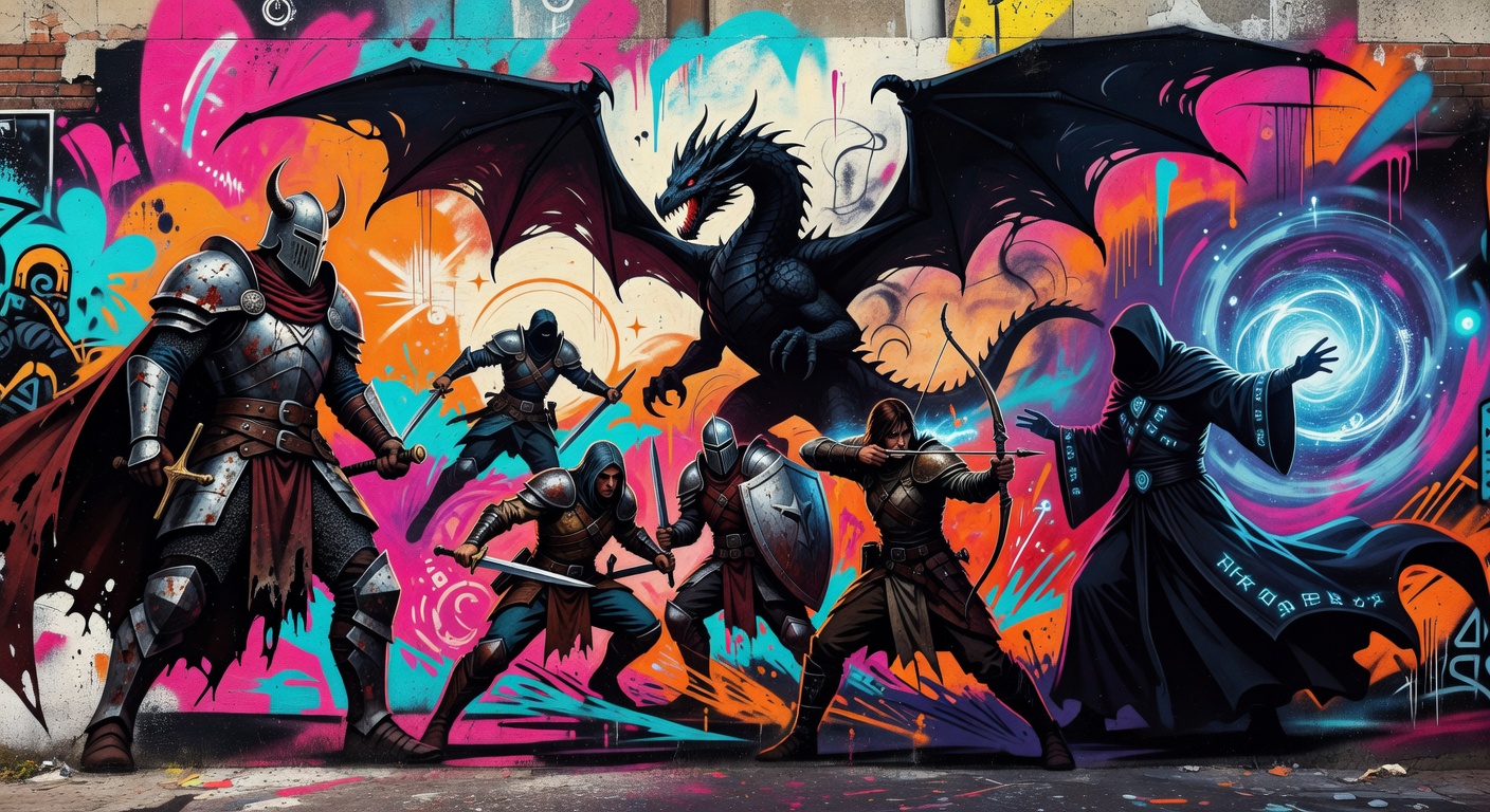 Abstrakte Fantasy-Gaming-Collage zu einem Online-Rollenspiel-Abo-Start