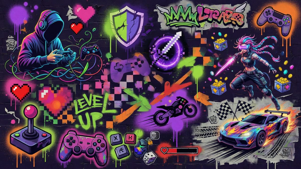 Verspielte Halloween-Gaming-Collage mit Hexfeldern, kleinen Monstern, verwunschenem Schloss und leuchtenden Herbstfarben ohne Logos oder bekannte Figuren