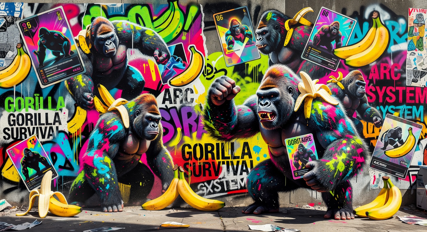 Goritaire Header mit Karten, Gorillas und tropischem Survival-Look