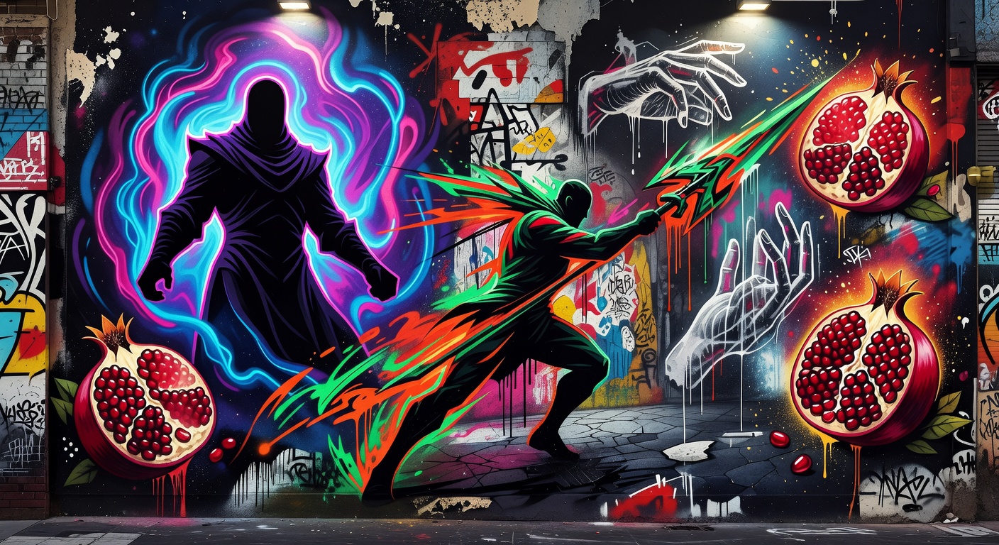 Neutrale Unterwelt-Fantasy-Collage mit actionreicher Kampfpose ohne Logos oder Markenfiguren