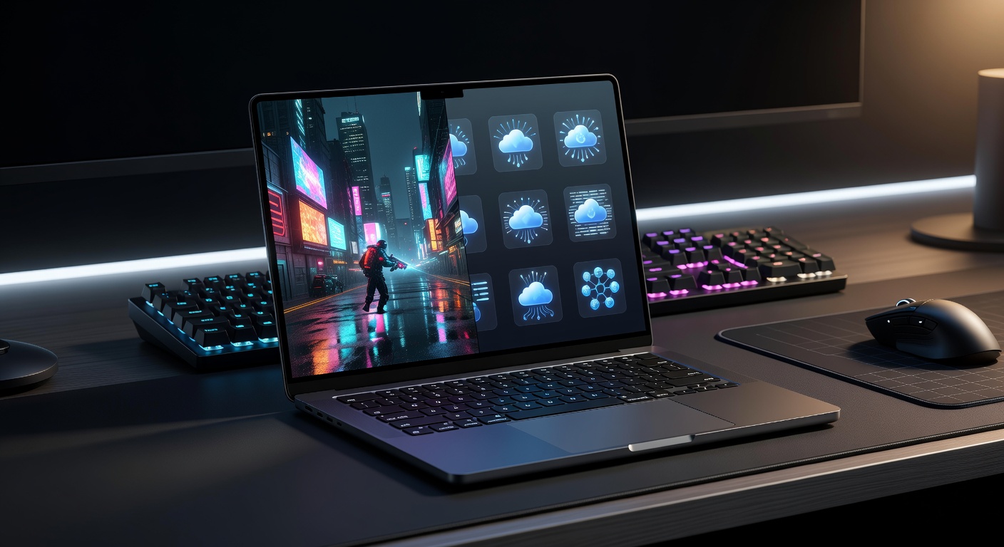 MacBook Neo im Gaming-Setup mit Vergleich zwischen nativem und Cloud-Gaming