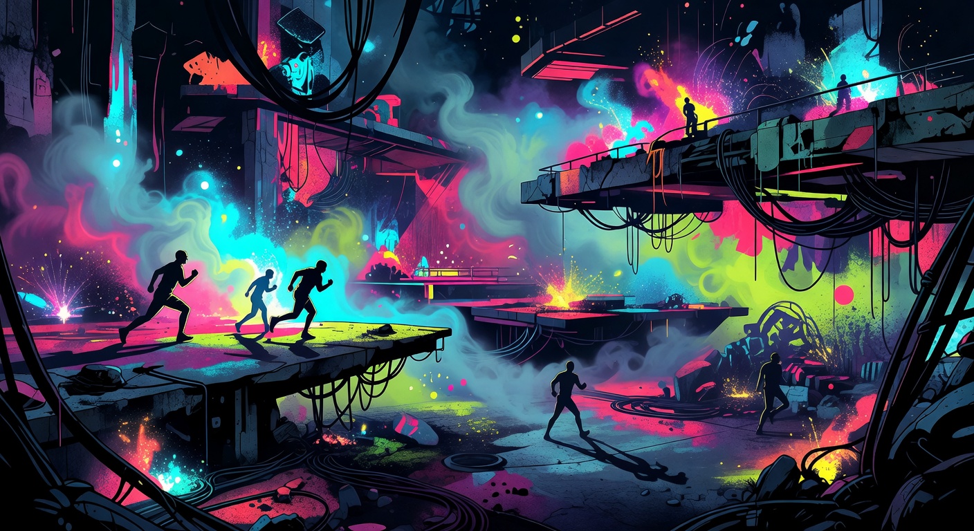 Abstrakte Sci-Fi-Runner in einer nächtlichen Arena als Symbol für Marathon Season 2
