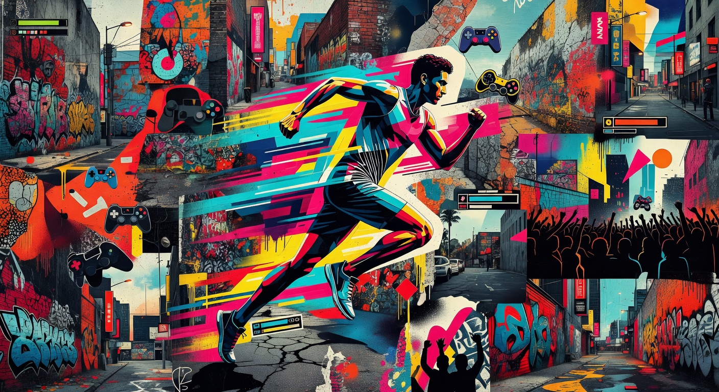 Abstrakte Sci-Fi-Verfolgungsszene mit rasantem Movement in einem futuristischen Shooter