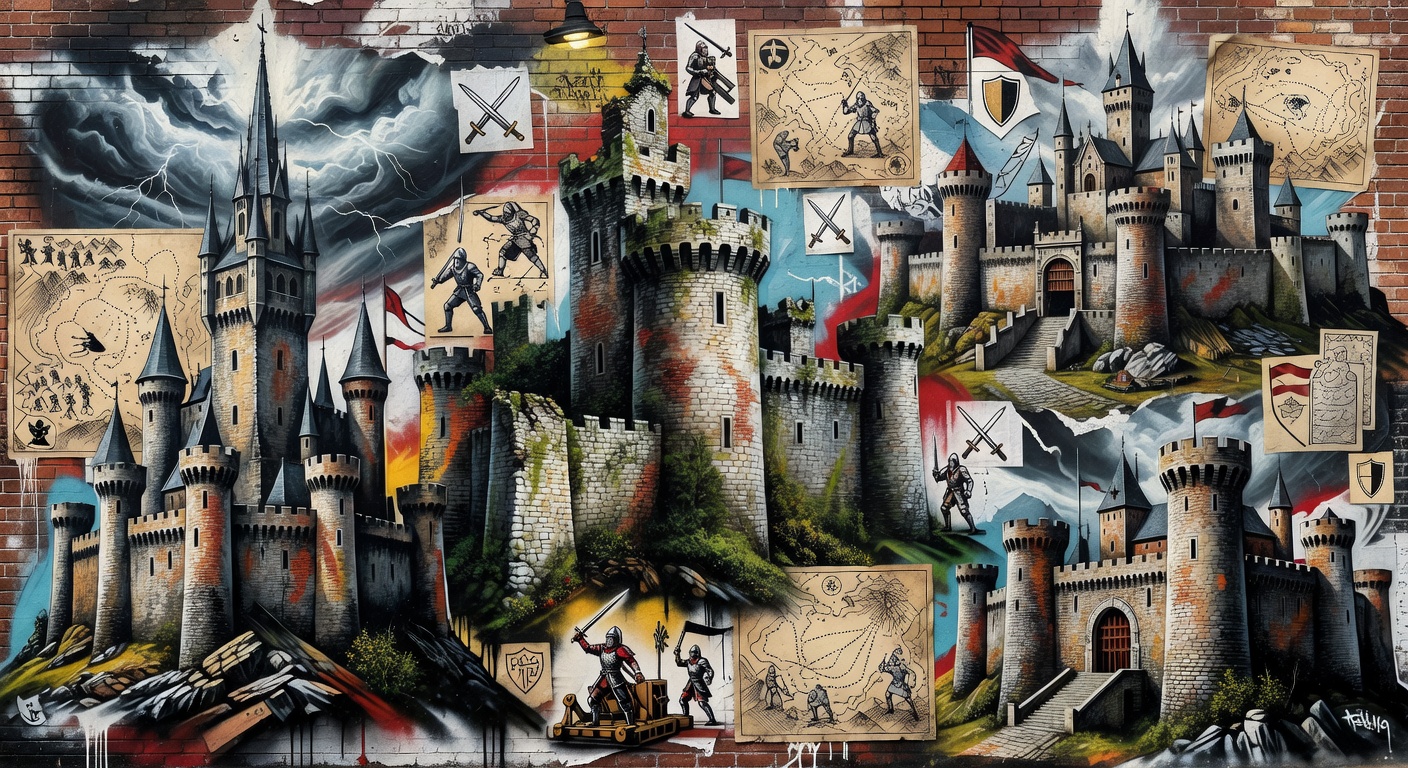 Fantasy-Strategieszene aus Masters of Albion mit dunklem Burgpanorama