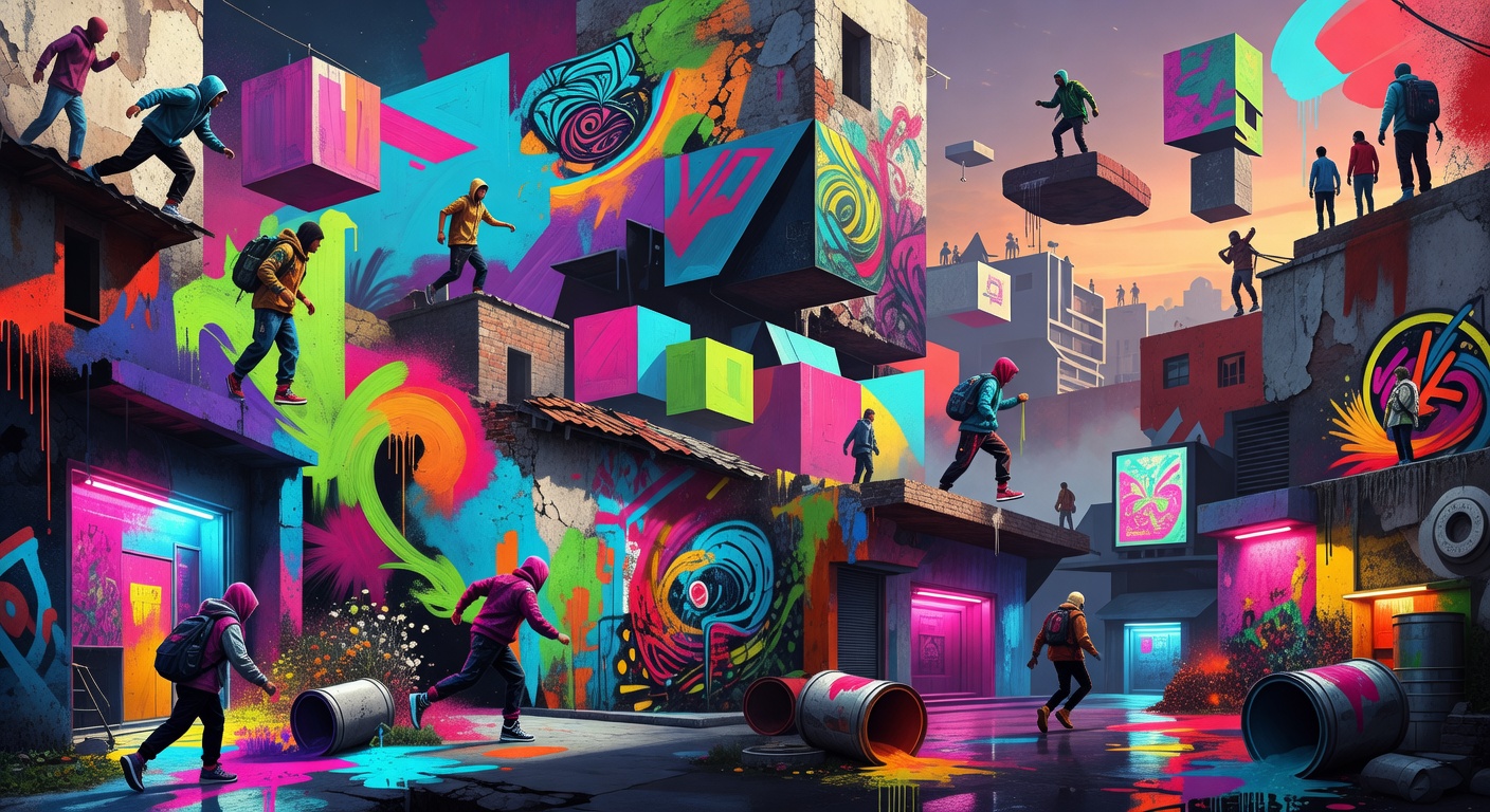 Abstrakte Gaming-Collage zu einem neuen Open-World-Projekt von Media Molecule