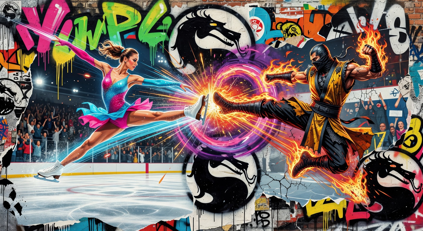 Olympische Eiskunstläufer Mortal Kombat Performance
