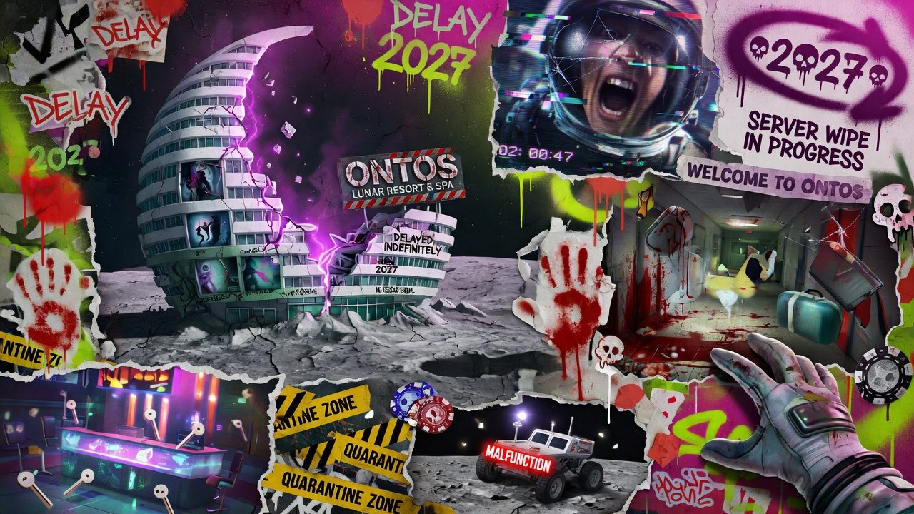 Düstere Science-Fiction-Collage mit verlassenem Mondhotel, kaltem Licht und rätselhafter Station ohne Logos oder bekannte Figuren