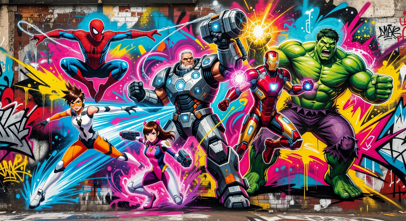 Overwatch und Marvel Rivals als stilisierte Helden-Shooter-Collage