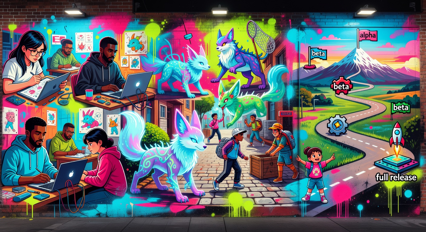 Abstrakte Gaming-Collage mit Fantasy-Kreaturen ohne Logos