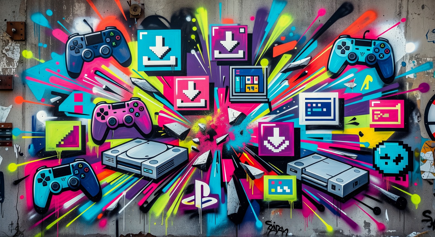 PlayStation-Controller vor abstraktem Gerichtssymbol