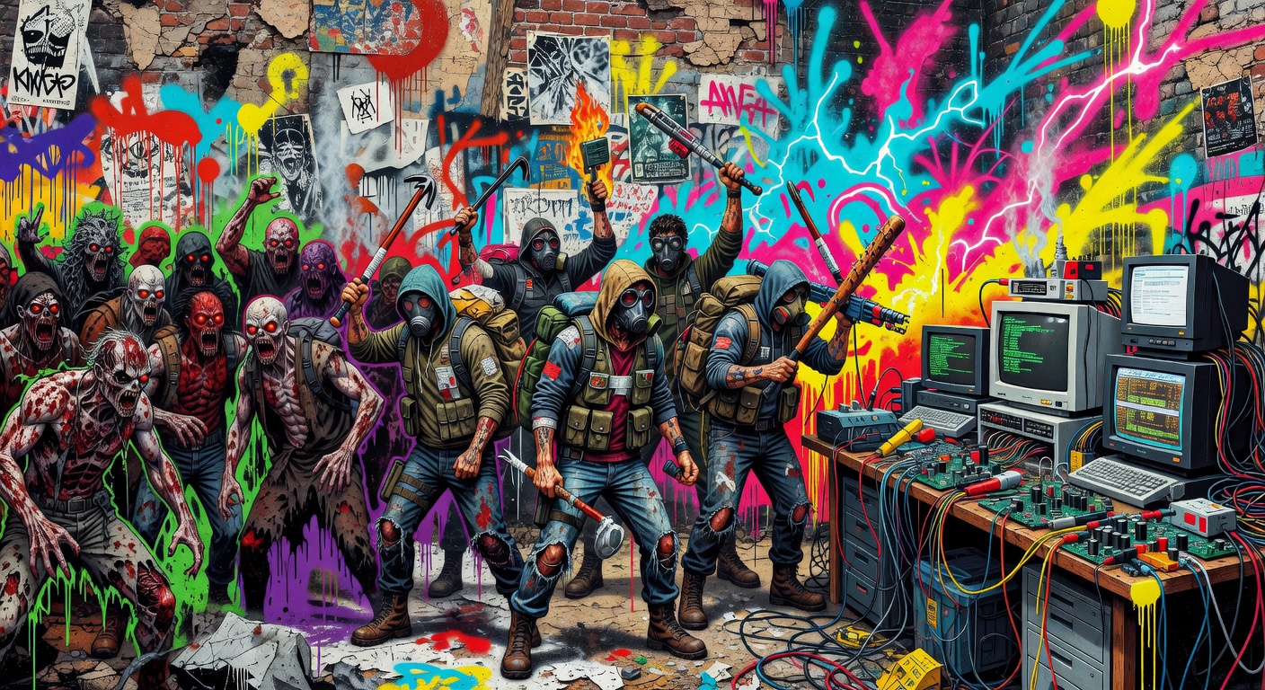 Generische Illustration eines stylisierten Burger-Fahrzeugs in einer düsteren Action-Szene