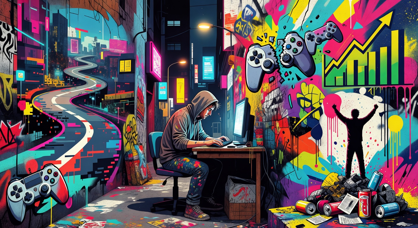 Generische Szene eines düsteren Extraction-Shooters mit urbaner Ruinenlandschaft ohne Logos oder Marken