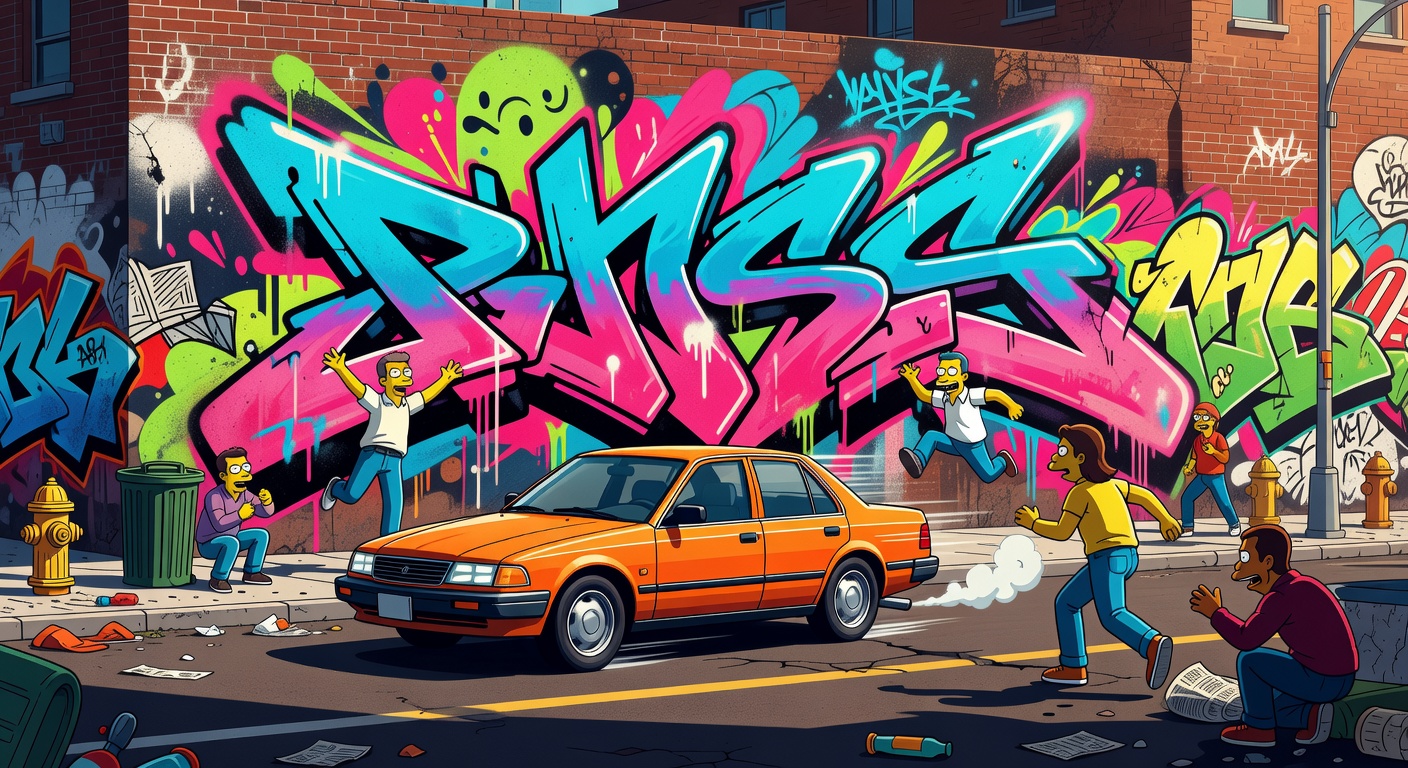 Generische bunte Street-Art-Collage im Stil eines Arcade-Rennspiels