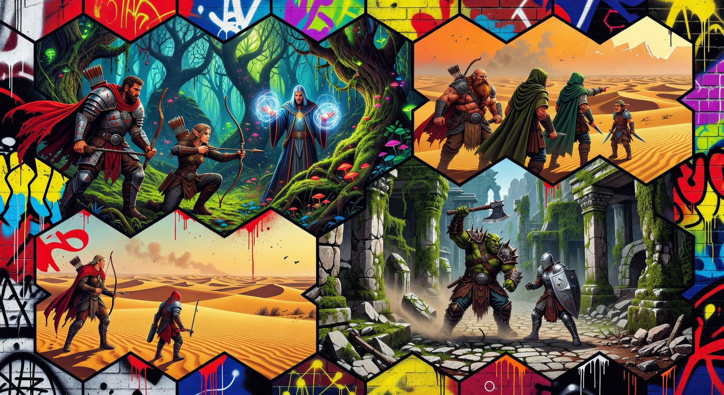 Taktische Fantasy-Schlacht auf einem Hexfeld in einem düsteren CRPG-Setting