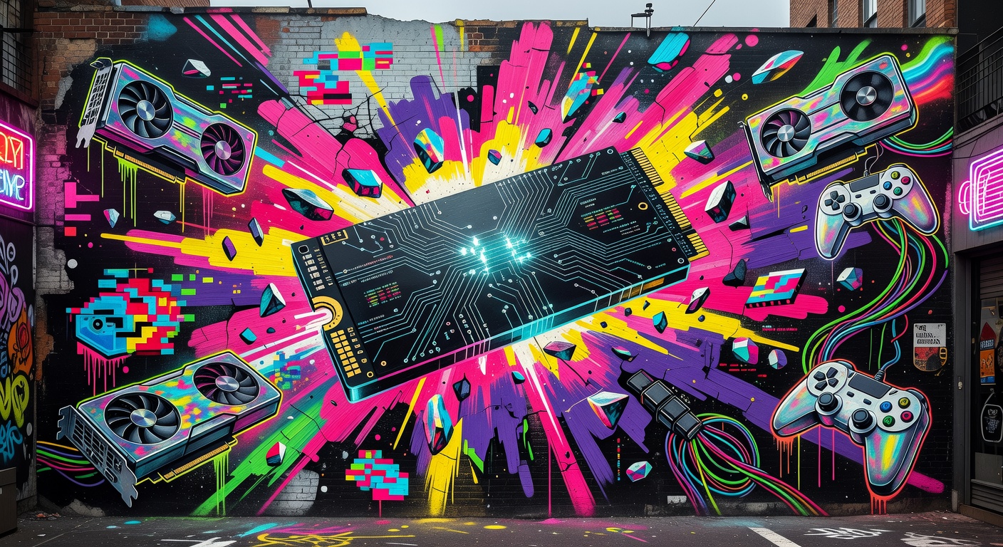 Illustration eines riesigen SSDs in vibrantem Street-Art-Stil